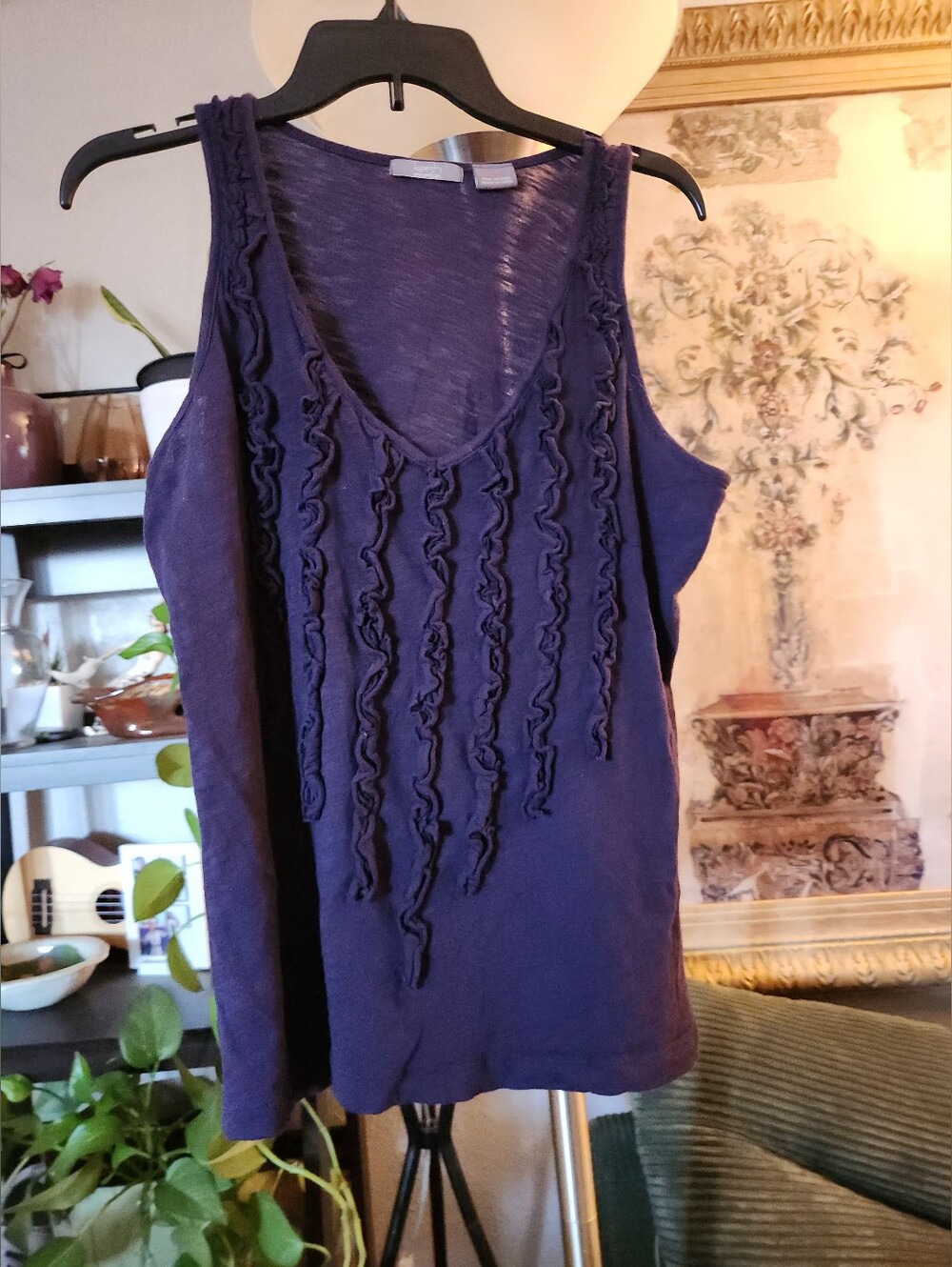 Kersh Essentials Purple Ruffle Front Tank Top Size XL